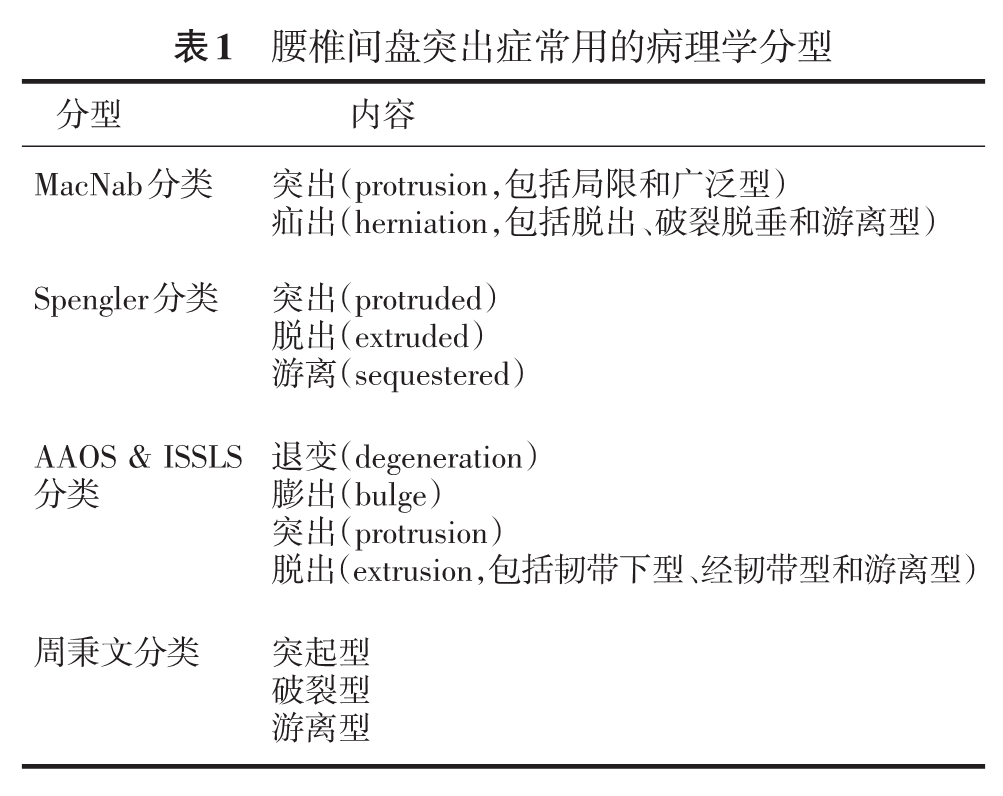 腰椎间盘突出症的病理学分型及其临床意义